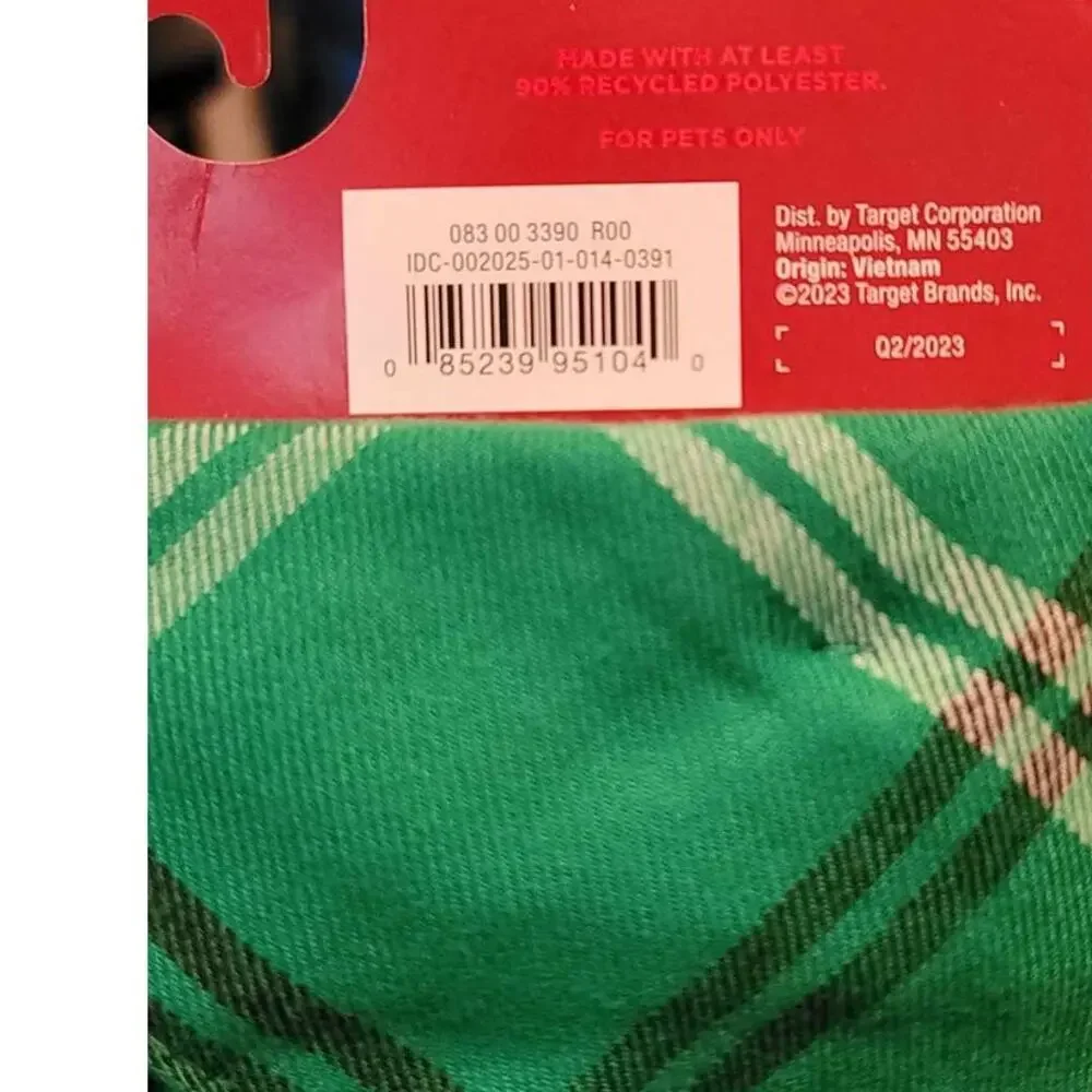 (4) Wondershop Green Plaid Matching Family Cat and Dog Bandana OS